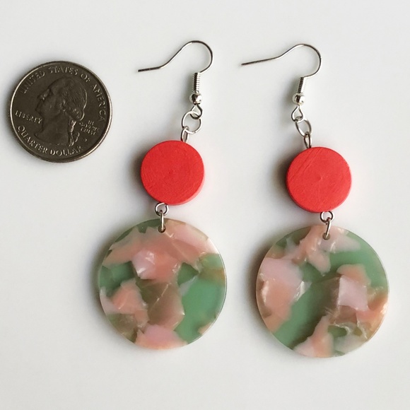 NEW "Terra" Acrylic Wooden Round Earrings (Pink) - Picture 3 of 8